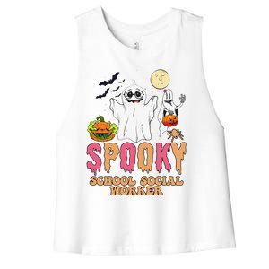 Groovy Ghost Spooky Retro School Social Worker Halloween Women's Racerback Cropped Tank