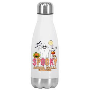 Groovy Ghost Spooky Retro School Social Worker Halloween Stainless Steel Insulated Water Bottle