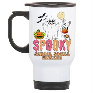 Groovy Ghost Spooky Retro School Social Worker Halloween Stainless Steel Travel Mug