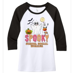 Groovy Ghost Spooky Retro School Social Worker Halloween Women's Tri-Blend 3/4-Sleeve Raglan Shirt