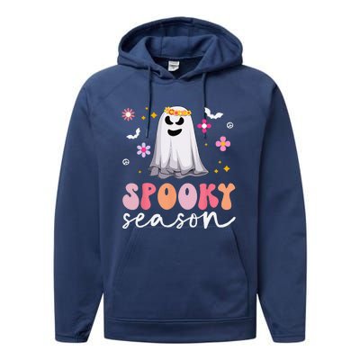 Groovy Ghost Spooky Season Retro Halloween Hippie Performance Fleece Hoodie