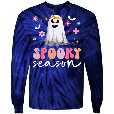 Groovy Ghost Spooky Season Retro Halloween Hippie Tie-Dye Long Sleeve Shirt