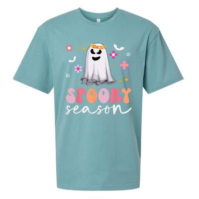 Groovy Ghost Spooky Season Retro Halloween Hippie Sueded Cloud Jersey T-Shirt