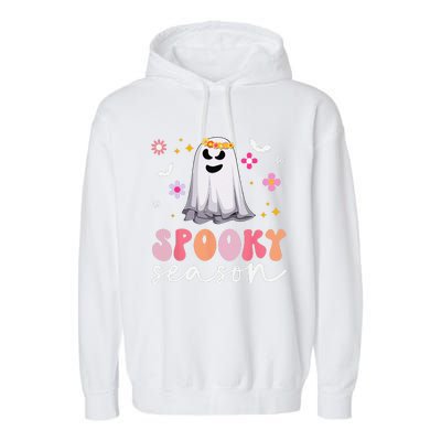 Groovy Ghost Spooky Season Retro Halloween Hippie Garment-Dyed Fleece Hoodie