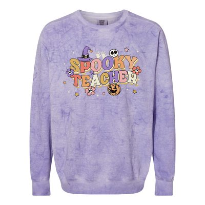 Groovy Ghost Spooky Teacher Retro Hippie Halloween Teach Colorblast Crewneck Sweatshirt