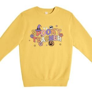 Groovy Ghost Spooky Teacher Retro Hippie Halloween Teach Premium Crewneck Sweatshirt