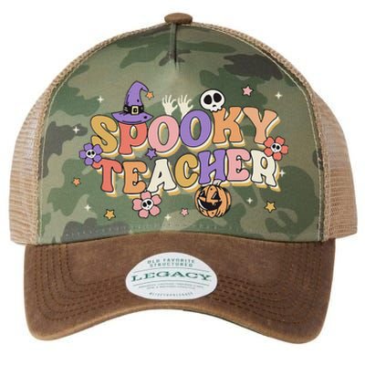 Groovy Ghost Spooky Teacher Retro Hippie Halloween Teach Legacy Tie Dye Trucker Hat