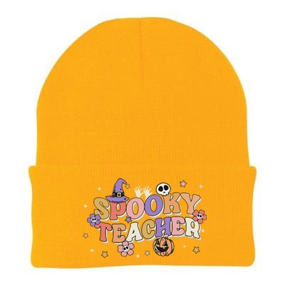 Groovy Ghost Spooky Teacher Retro Hippie Halloween Teach Knit Cap Winter Beanie