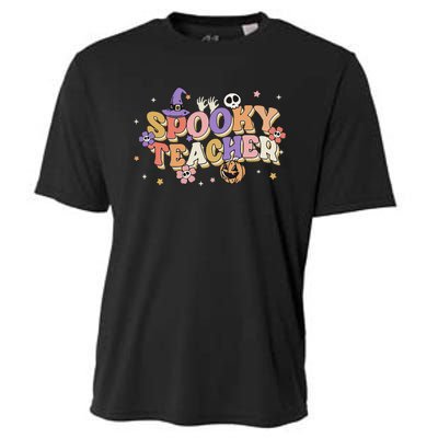 Groovy Ghost Spooky Teacher Retro Hippie Halloween Teach Cooling Performance Crew T-Shirt