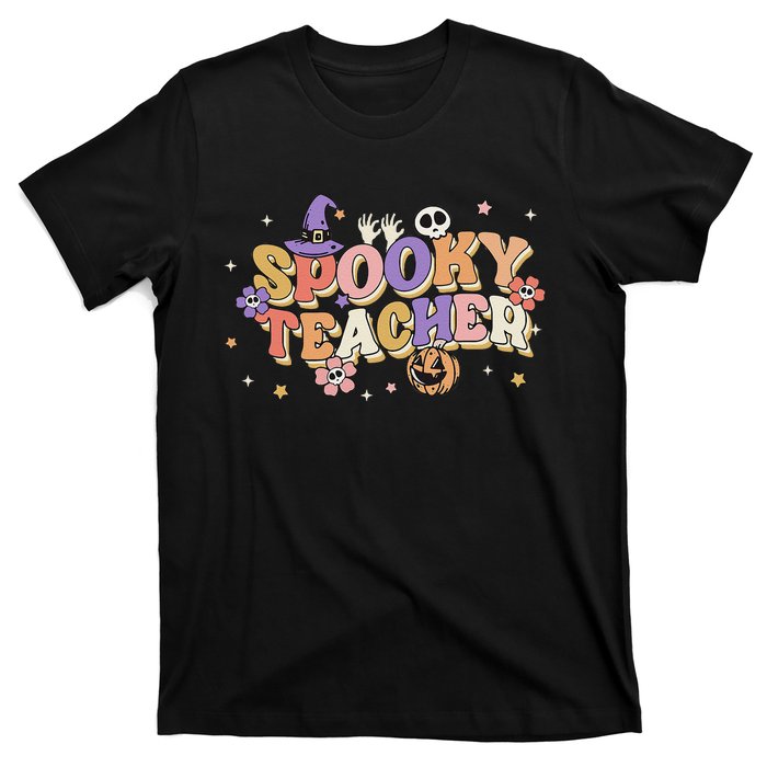 Groovy Ghost Spooky Teacher Retro Hippie Halloween Teach T-Shirt