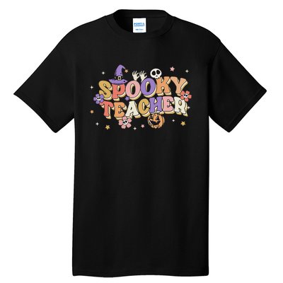 Groovy Ghost Spooky Teacher Retro Hippie Halloween Teach Tall T-Shirt