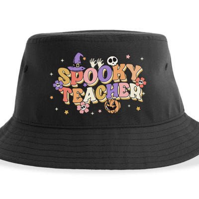 Groovy Ghost Spooky Teacher Retro Hippie Halloween Teach Sustainable Bucket Hat