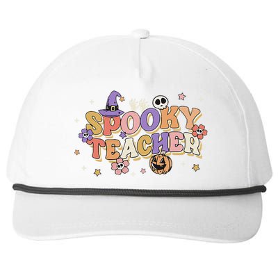 Groovy Ghost Spooky Teacher Retro Hippie Halloween Teach Snapback Five-Panel Rope Hat