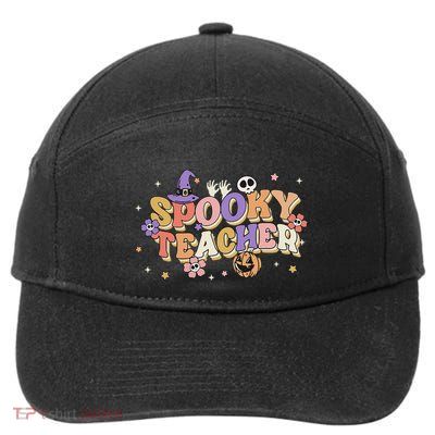 Groovy Ghost Spooky Teacher Retro Hippie Halloween Teach 7-Panel Snapback Hat