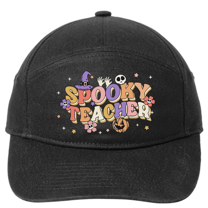 Groovy Ghost Spooky Teacher Retro Hippie Halloween Teach 7-Panel Snapback Hat