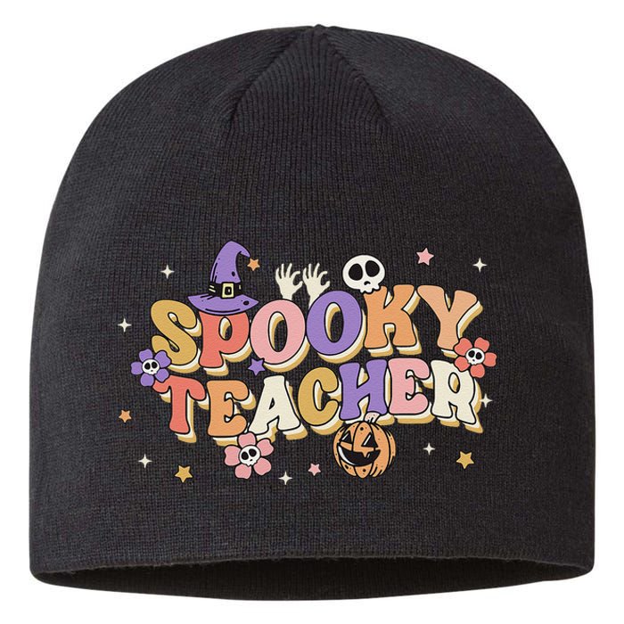 Groovy Ghost Spooky Teacher Retro Hippie Halloween Teach Sustainable Beanie