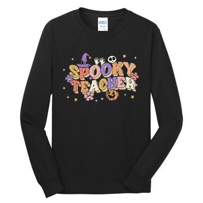 Groovy Ghost Spooky Teacher Retro Hippie Halloween Teach Tall Long Sleeve T-Shirt