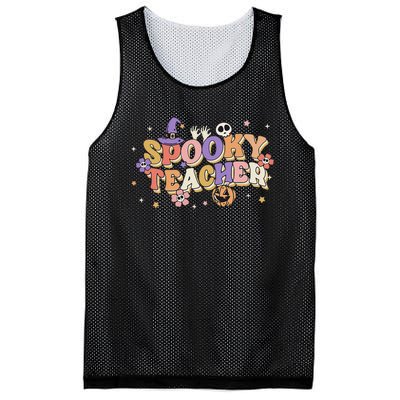 Groovy Ghost Spooky Teacher Retro Hippie Halloween Teach Mesh Reversible Basketball Jersey Tank