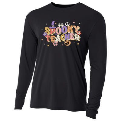 Groovy Ghost Spooky Teacher Retro Hippie Halloween Teach Cooling Performance Long Sleeve Crew