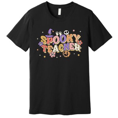 Groovy Ghost Spooky Teacher Retro Hippie Halloween Teach Premium T-Shirt