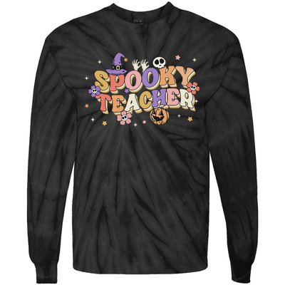 Groovy Ghost Spooky Teacher Retro Hippie Halloween Teach Tie-Dye Long Sleeve Shirt