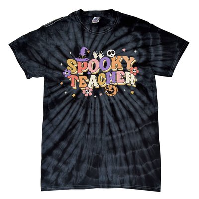 Groovy Ghost Spooky Teacher Retro Hippie Halloween Teach Tie-Dye T-Shirt