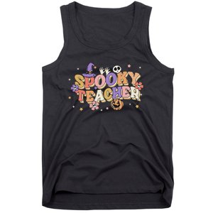 Groovy Ghost Spooky Teacher Retro Hippie Halloween Teach Tank Top