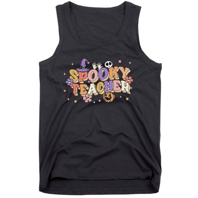 Groovy Ghost Spooky Teacher Retro Hippie Halloween Teach Tank Top