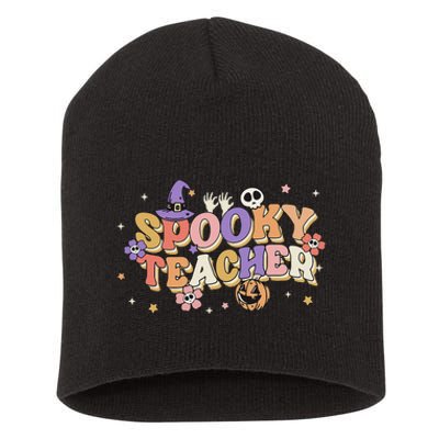 Groovy Ghost Spooky Teacher Retro Hippie Halloween Teach Short Acrylic Beanie