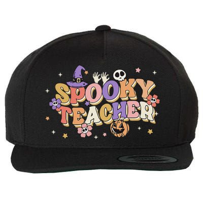 Groovy Ghost Spooky Teacher Retro Hippie Halloween Teach Wool Snapback Cap