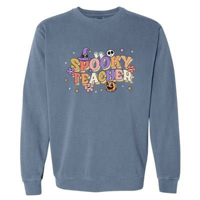 Groovy Ghost Spooky Teacher Retro Hippie Halloween Teach Garment-Dyed Sweatshirt