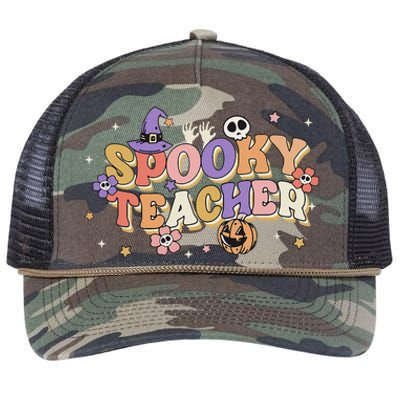 Groovy Ghost Spooky Teacher Retro Hippie Halloween Teach Retro Rope Trucker Hat Cap