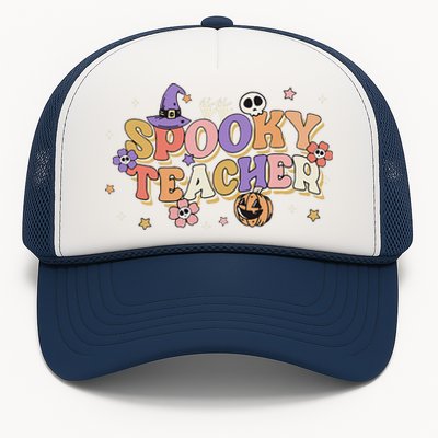 Groovy Ghost Spooky Teacher Retro Hippie Halloween Teach Trucker Hat