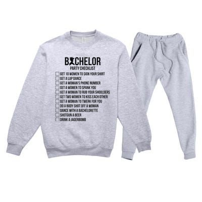 Groomsmen Groom Squat Men Bachelor Supplies Party Checklist Premium Crewneck Sweatsuit Set