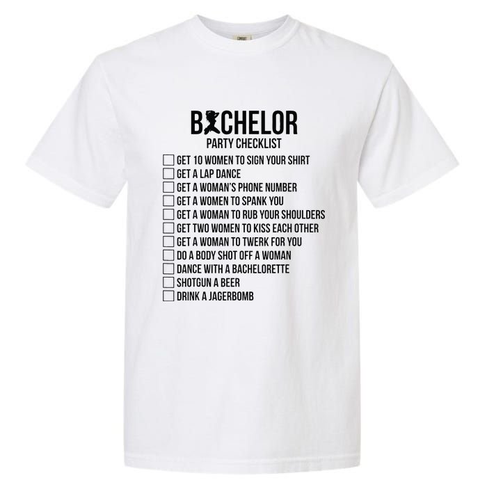 Groomsmen Groom Squat Men Bachelor Supplies Party Checklist Garment-Dyed Heavyweight T-Shirt