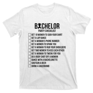 Groomsmen Groom Squat Men Bachelor Supplies Party Checklist T-Shirt