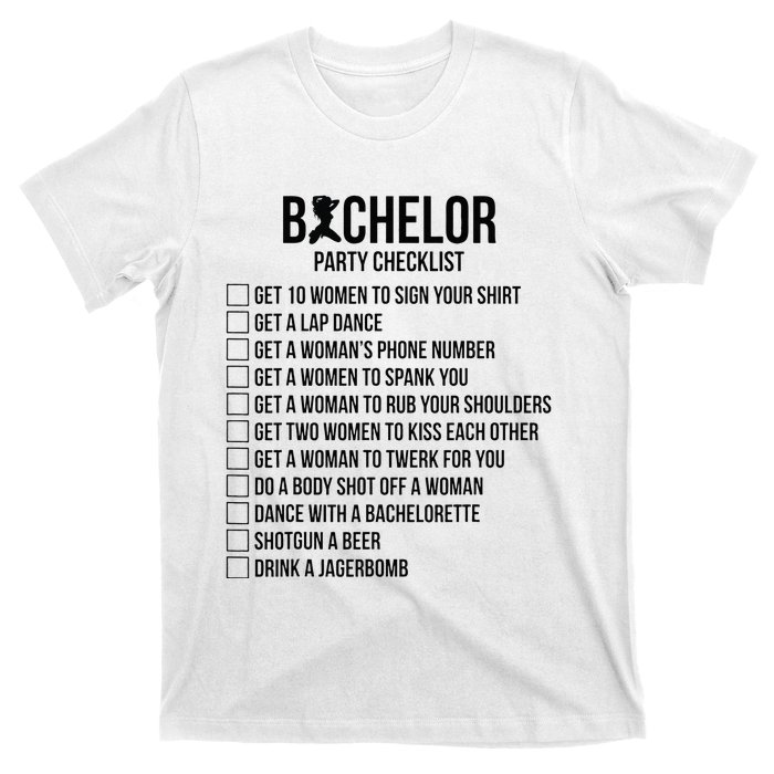 Groomsmen Groom Squat Men Bachelor Supplies Party Checklist T-Shirt