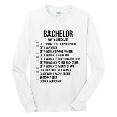 Groomsmen Groom Squat Men Bachelor Supplies Party Checklist Tall Long Sleeve T-Shirt