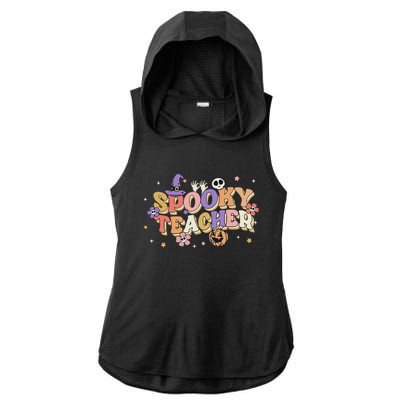 Groovy Ghost Spooky Teacher Retro Hippie Halloween Teach Ladies PosiCharge Tri-Blend Wicking Draft Hoodie Tank