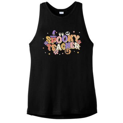 Groovy Ghost Spooky Teacher Retro Hippie Halloween Teach Ladies PosiCharge Tri-Blend Wicking Tank