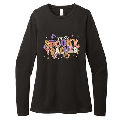 Groovy Ghost Spooky Teacher Retro Hippie Halloween Teach Womens CVC Long Sleeve Shirt