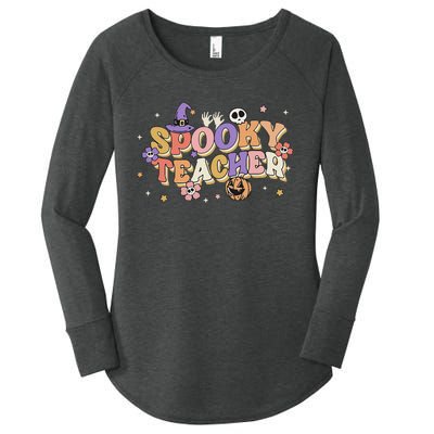 Groovy Ghost Spooky Teacher Retro Hippie Halloween Teach Women's Perfect Tri Tunic Long Sleeve Shirt