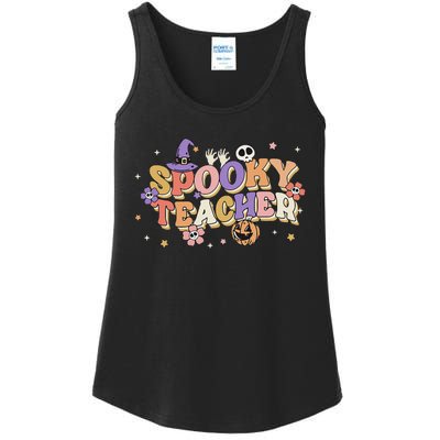 Groovy Ghost Spooky Teacher Retro Hippie Halloween Teach Ladies Essential Tank