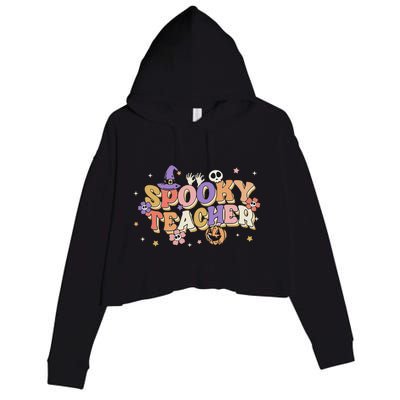 Groovy Ghost Spooky Teacher Retro Hippie Halloween Teach Crop Fleece Hoodie