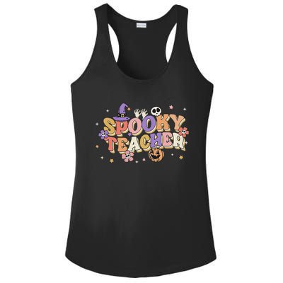 Groovy Ghost Spooky Teacher Retro Hippie Halloween Teach Ladies PosiCharge Competitor Racerback Tank