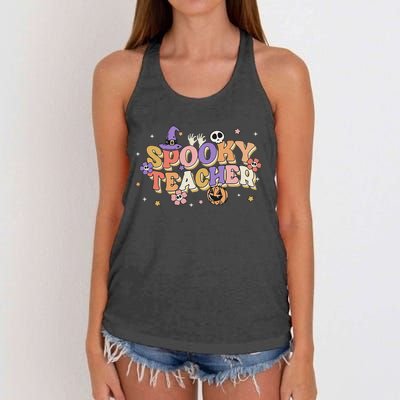 Groovy Ghost Spooky Teacher Retro Hippie Halloween Teach Women's Knotted Racerback Tank