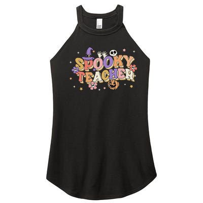 Groovy Ghost Spooky Teacher Retro Hippie Halloween Teach Women's Perfect Tri Rocker Tank