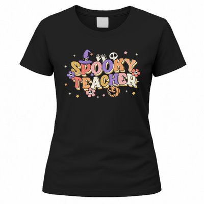 Groovy Ghost Spooky Teacher Retro Hippie Halloween Teach Women's T-Shirt