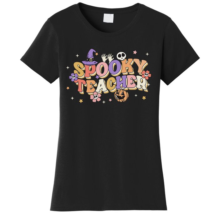 Groovy Ghost Spooky Teacher Retro Hippie Halloween Teach Women's T-Shirt