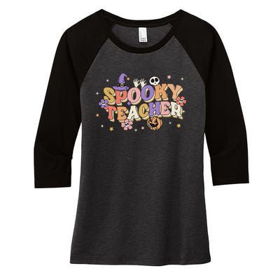 Groovy Ghost Spooky Teacher Retro Hippie Halloween Teach Women's Tri-Blend 3/4-Sleeve Raglan Shirt